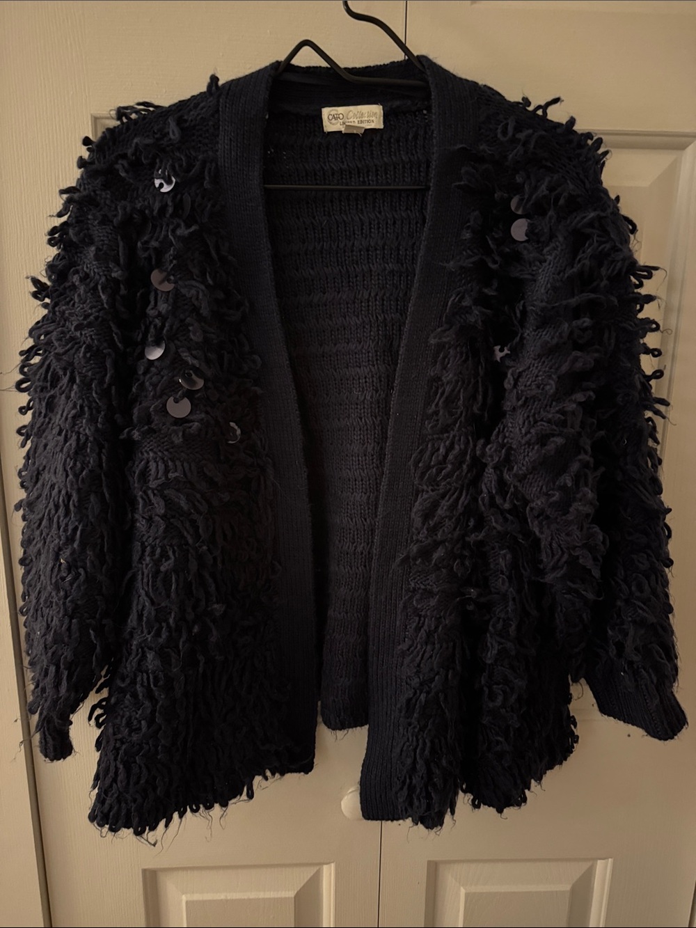 Cato Black Shaggy Open-Front Cardigan with Sequins